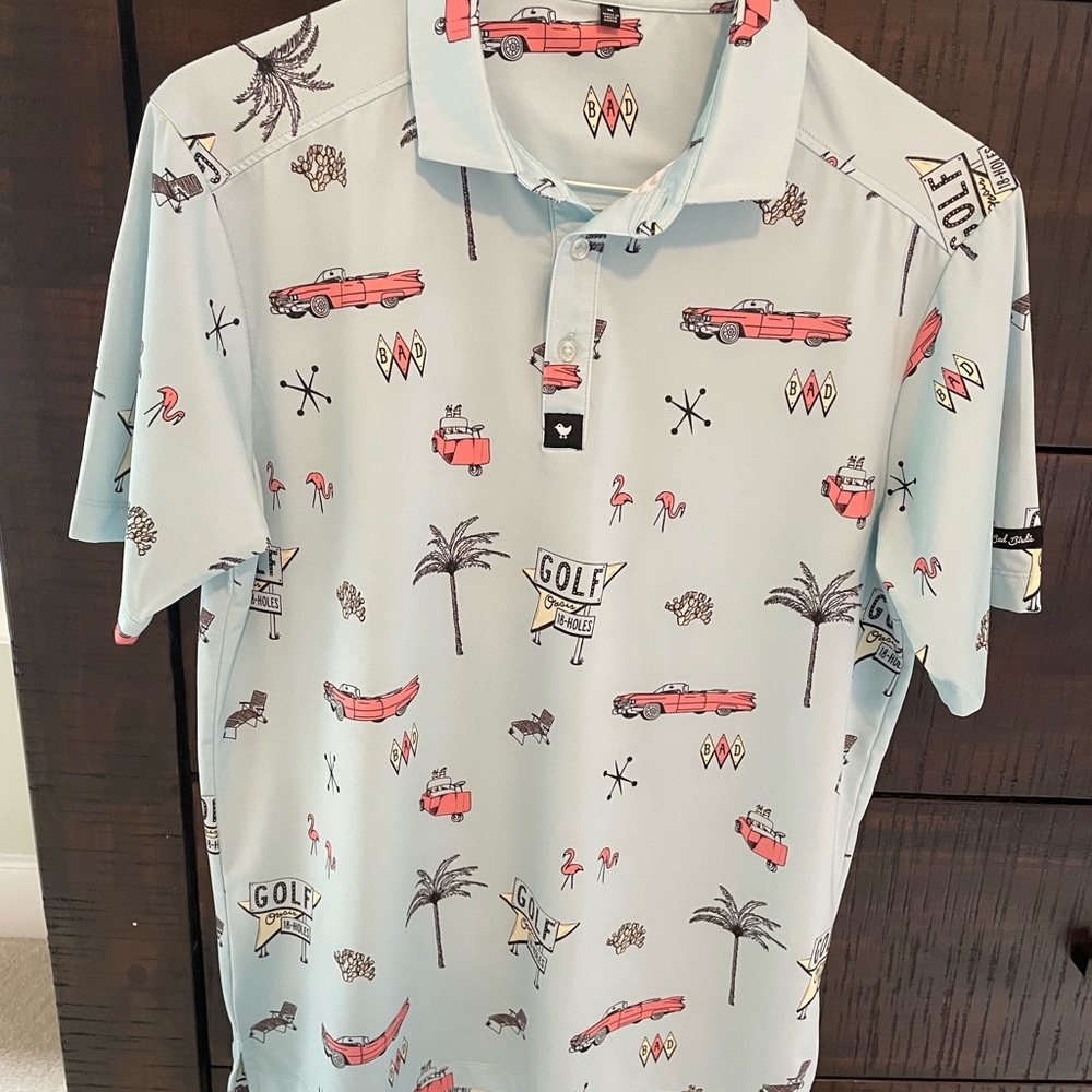 Bad Birdie Blue Polo Shirt with Playful Design
